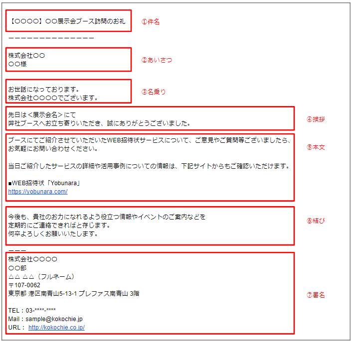 展示会のお礼メールの一例