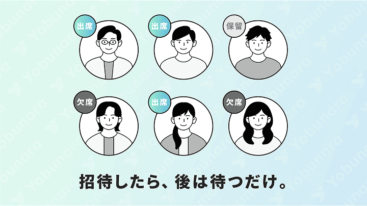 WEB招待状ヨブナラCM画像⑪ 招待ゲストと出欠がわかるイメージ